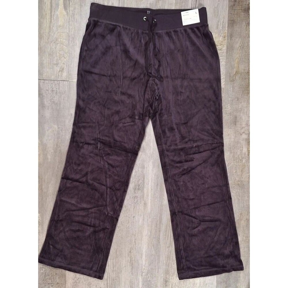 NY&C Women L Purple Jane Street Velour Jogger Pants NWT Plum Velvet Straight Leg
